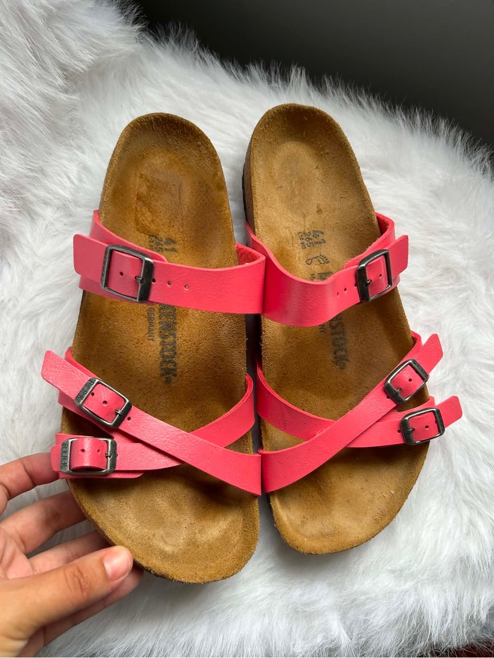 Birkenstock Coral Pink Triple-Buckle Slide Sandals